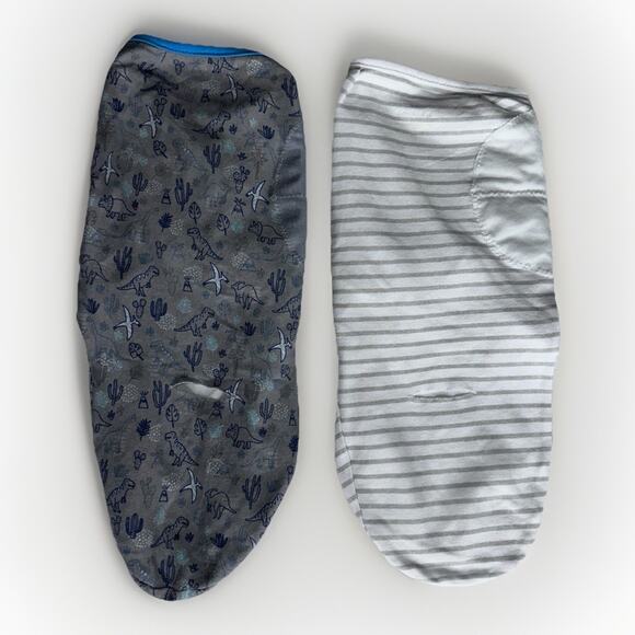 SwaddleMe Baby Swaddles Size Small/Medium Gray Dino & Stripe (Set Of 2) - Picture 3 of 8